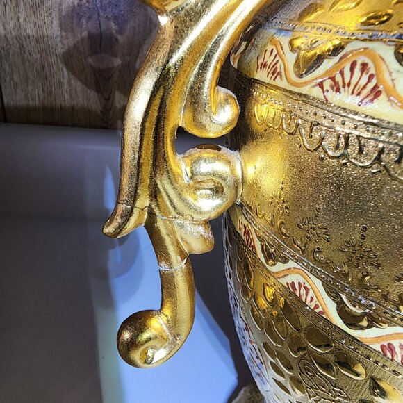 Vintage Large Decorative Gilt Urn w/ Lid Underplate & Bowl Middle Eastern Style - Picture 11 of 16